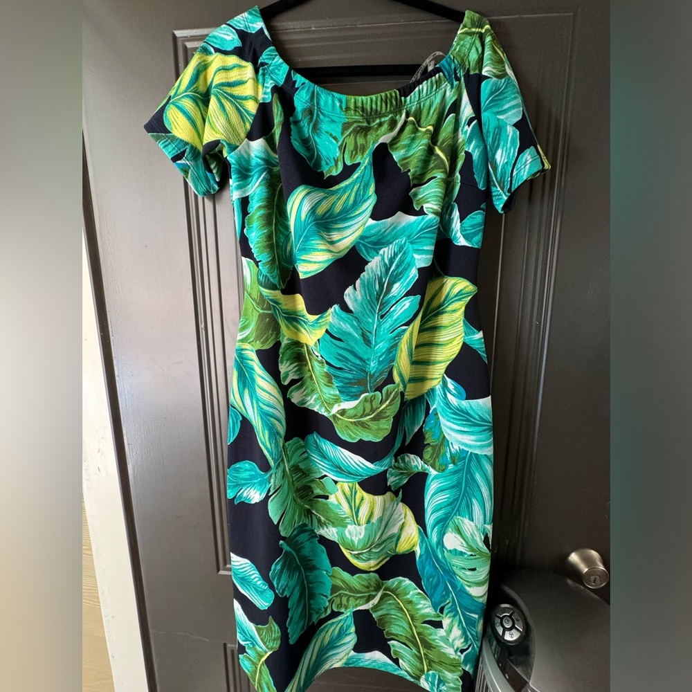 Tropical plus size off the shoulder dress
